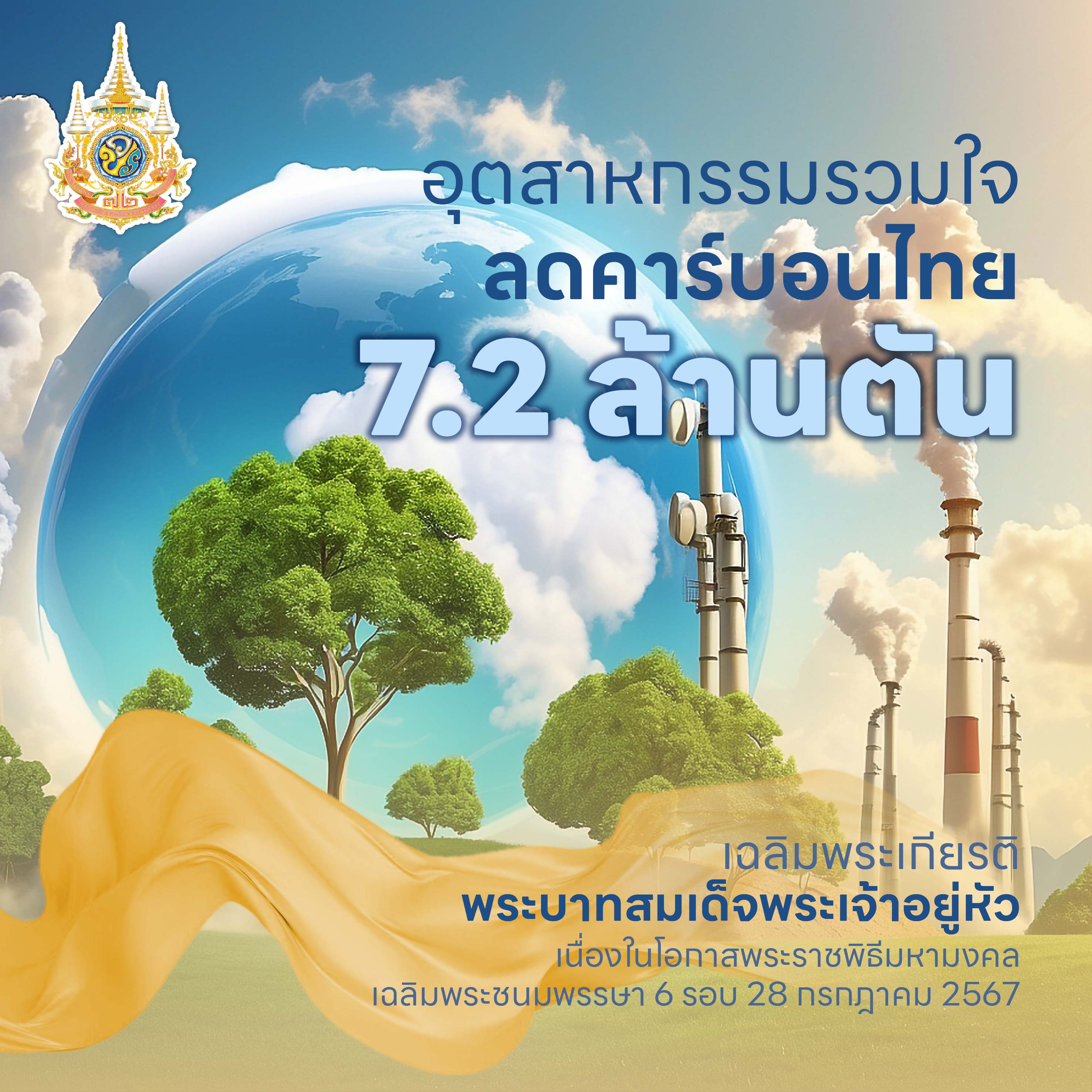 อุตสาหกรรมรวมใจ ลดคาร์บอนไทย 7.2 ล้านตัน เฉลิมพระเกียรติพระบาทสมเด็จพระเจ้าอยู่หัว  เนื่องในโอกาสพระราชพิธีมหามงคลเฉลิมพระชนมพรรษา 6 รอบ
